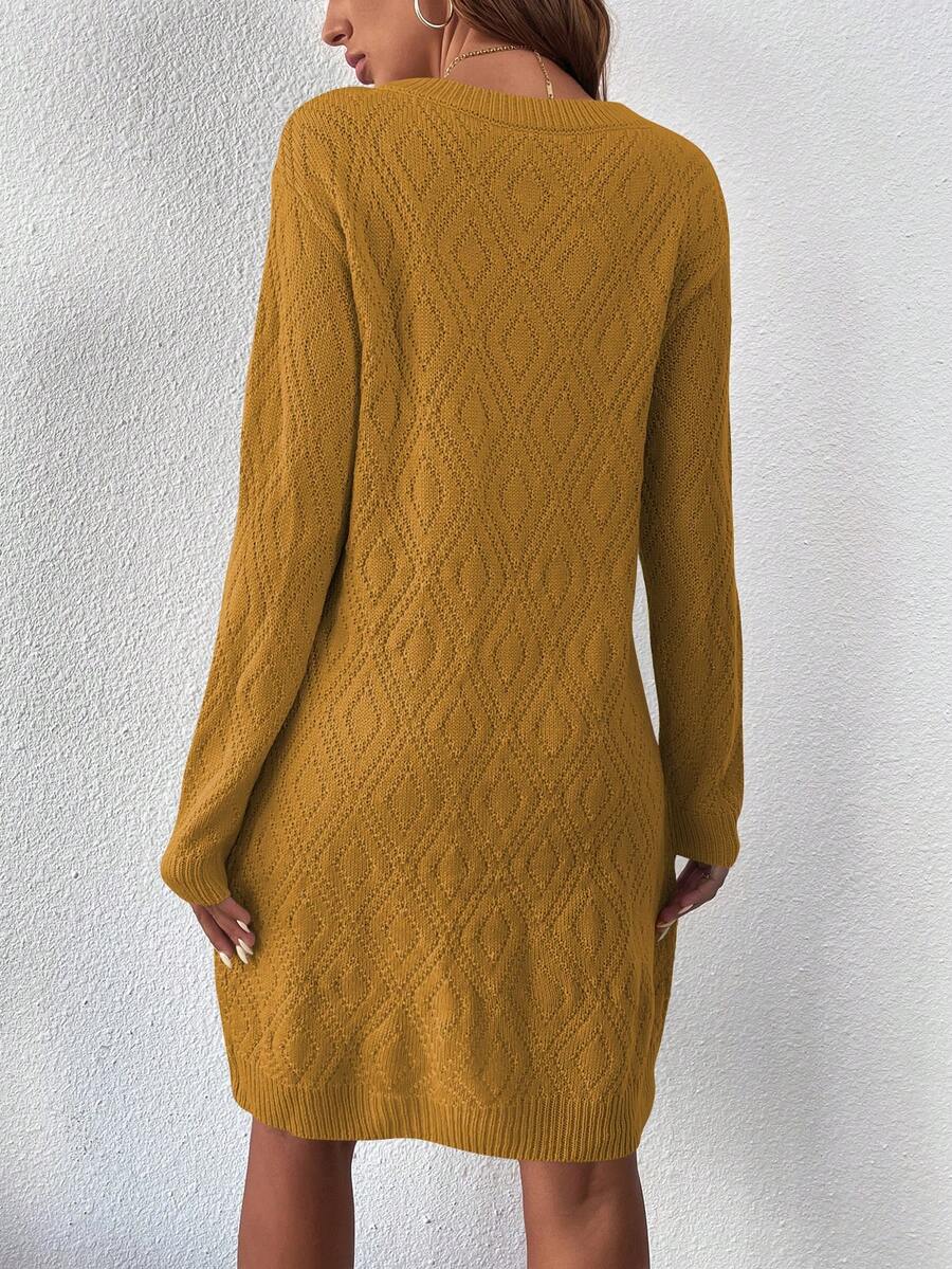 Women's Drop Shoulder Knit Sweater Dress, Relaxed Long Sleeve Dress for Fall Winter - Chocolate Brown