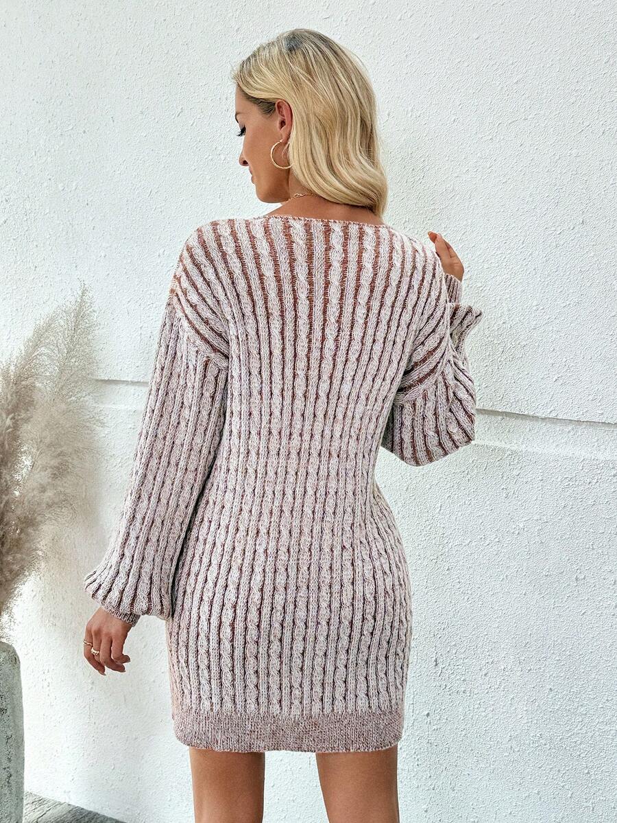 Lavinia Drop Shoulder Long Sleeve Knit Mini Sweater Dress - Mauve Marl