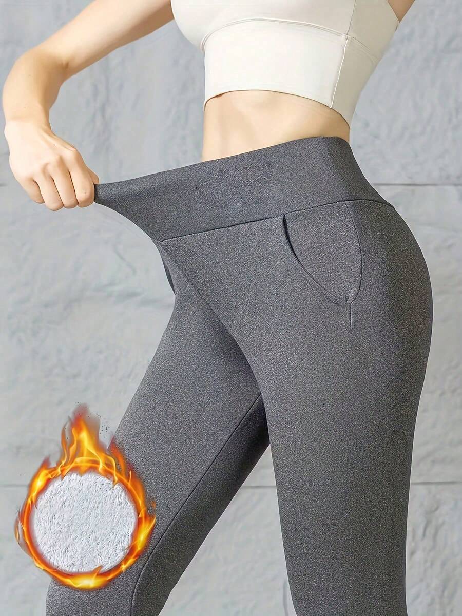 Isolde High Waist Brushed Thermal Leggings with Pockets - Slate Grey