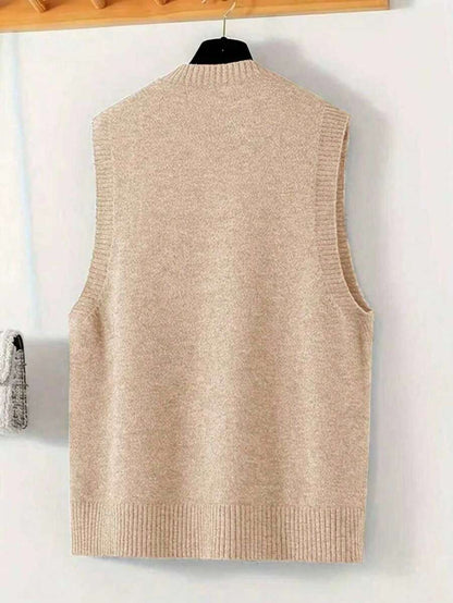 Women's Side Slit Knit Sweater Vest, Sleeveless Layering Top for Fall Work Casual - Grey