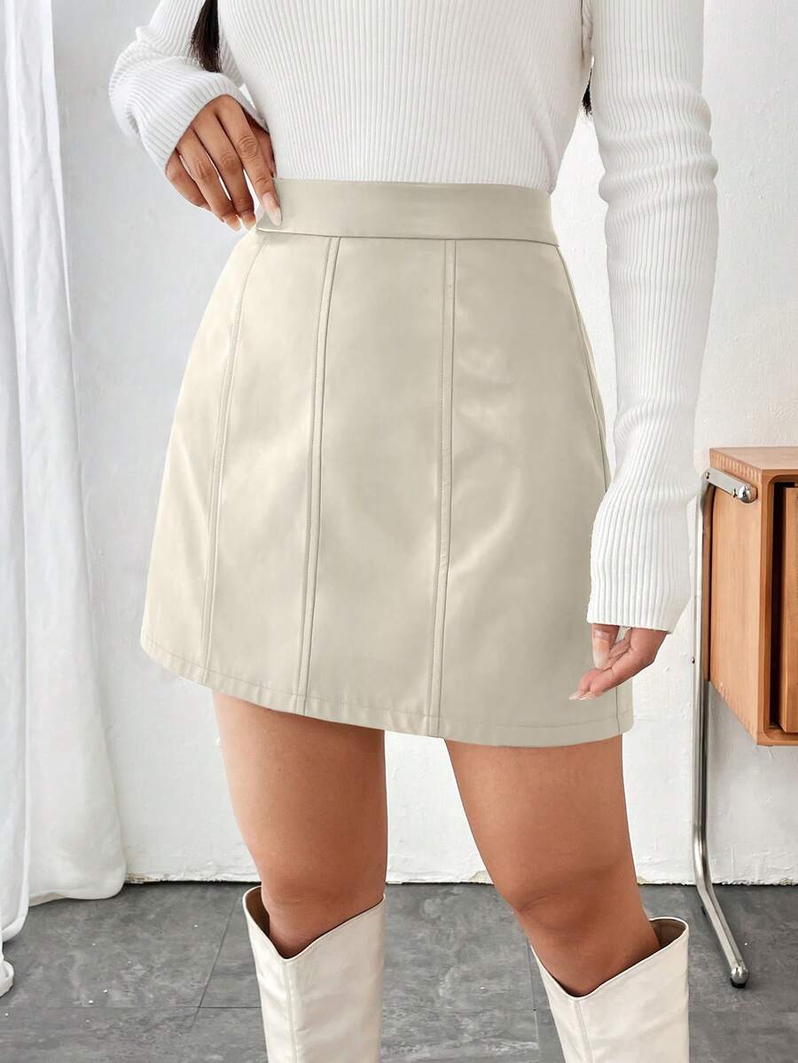 Ushuaia High Waist Faux Leather A Line Mini Skirt - Apricot
