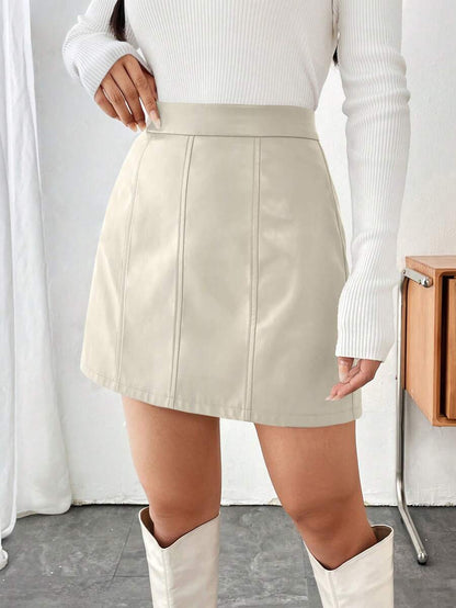 Ushuaia High Waist Faux Leather A Line Mini Skirt - Apricot