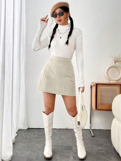 Ushuaia High Waist Faux Leather A Line Mini Skirt