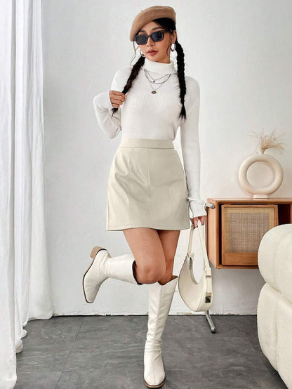 Ushuaia High Waist Faux Leather A Line Mini Skirt