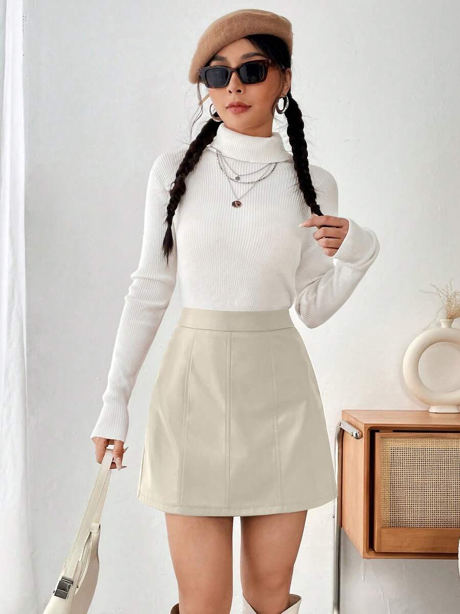 Ushuaia High Waist Faux Leather A Line Mini Skirt