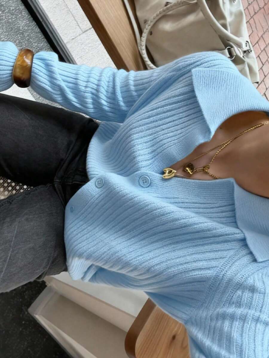 Bavaria Ribbed Knit Collared Button Front Cardigan