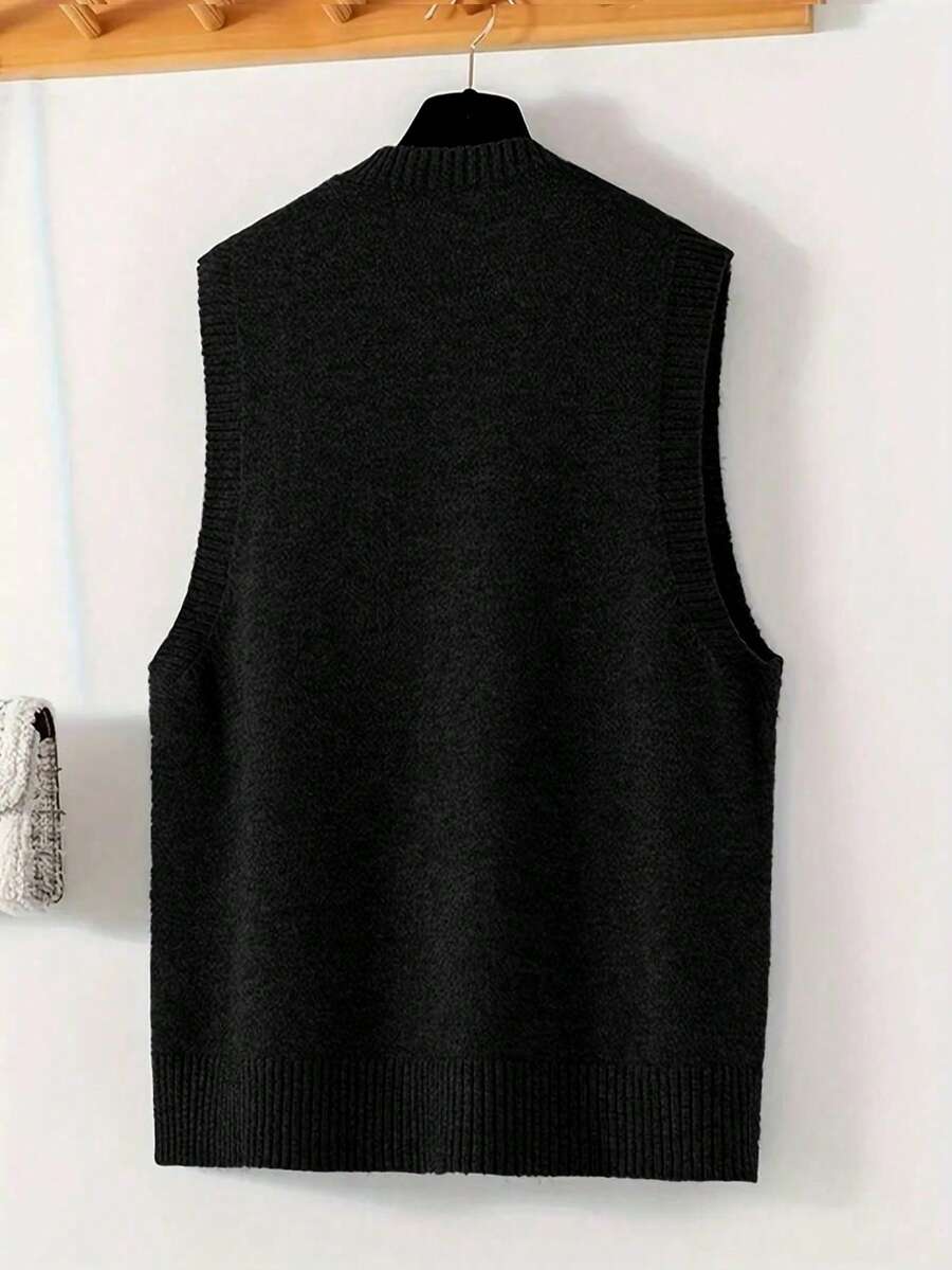 Women's Side Slit Knit Sweater Vest, Sleeveless Layering Top for Fall Work Casual - Grey