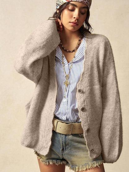 Megeve Oversized Fuzzy Knit Button Front Cardigan