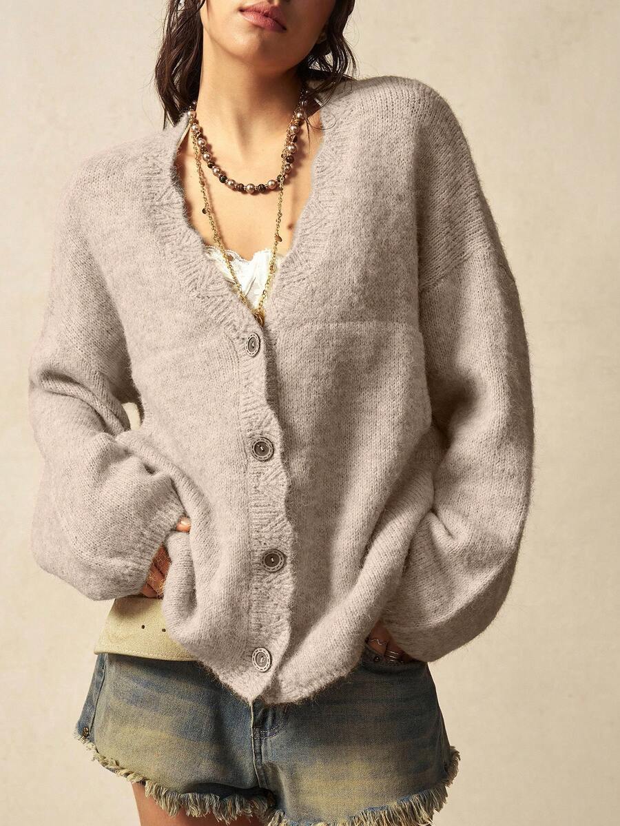 Megeve Oversized Fuzzy Knit Button Front Cardigan