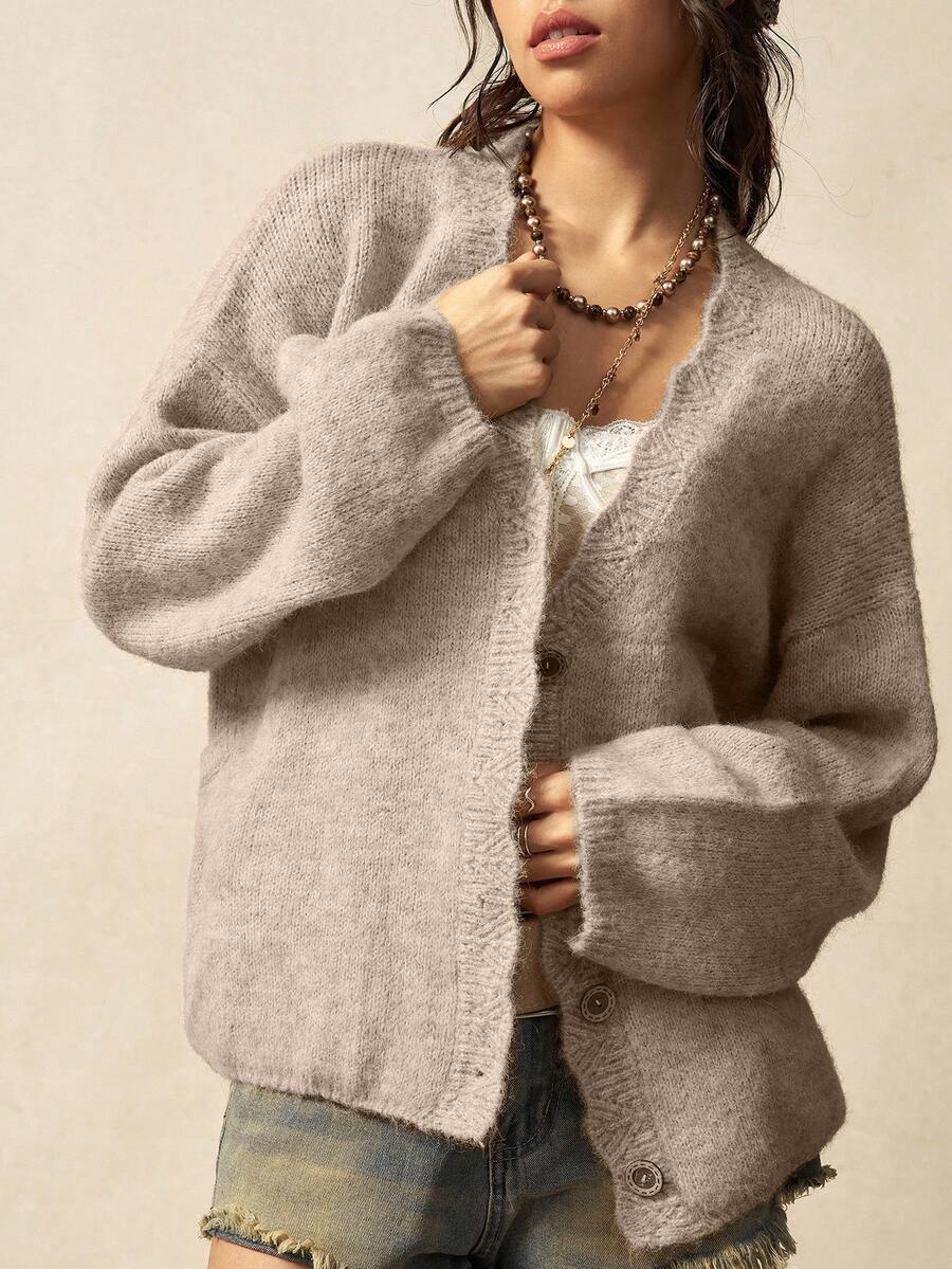 Megeve Oversized Fuzzy Knit Button Front Cardigan