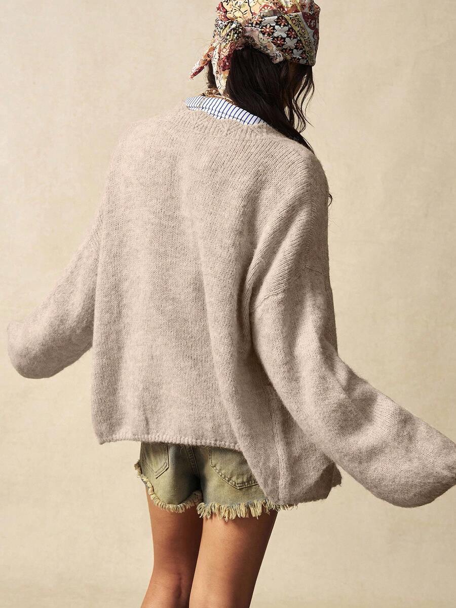 Megeve Oversized Fuzzy Knit Button Front Cardigan