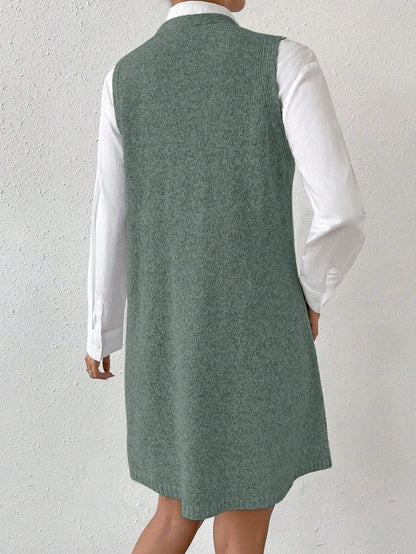Amara Marled Knit Sleeveless Sweater Dress - Apricot