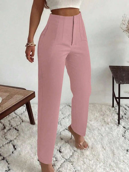 Women's Pleated Tapered Ankle Trousers, Stretch Dress Pants for Work Office - Dark Green