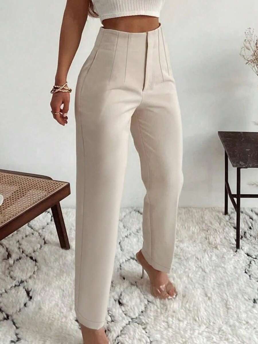 Women's Pleated Tapered Ankle Trousers, Stretch Dress Pants for Work Office - Navy Blue