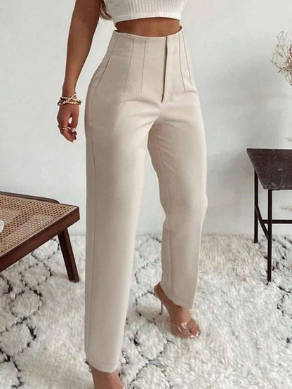 Women's Pleated Tapered Ankle Trousers, Stretch Dress Pants for Work Office - Navy Blue