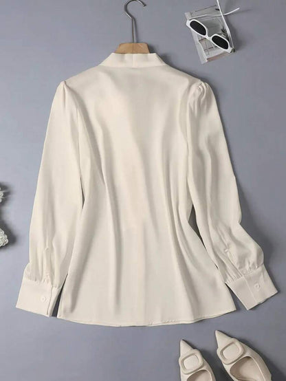 Versailles Satin Bow Tie Neck Long Sleeve Blouse