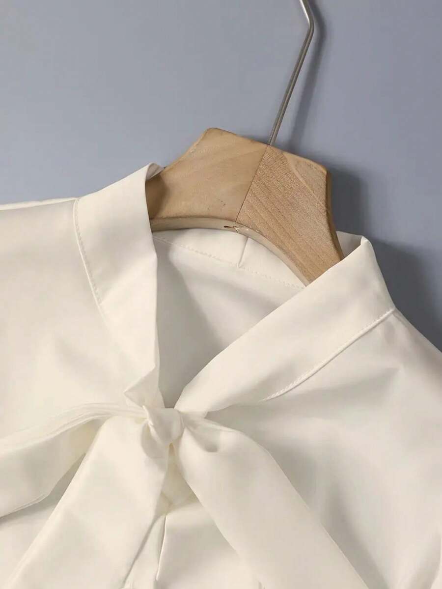 Versailles Satin Bow Tie Neck Long Sleeve Blouse