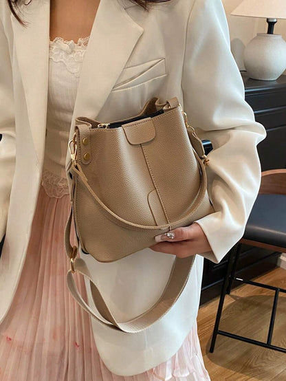 Lausanne Suede Look Bucket Bag with Wide Shoulder Strap