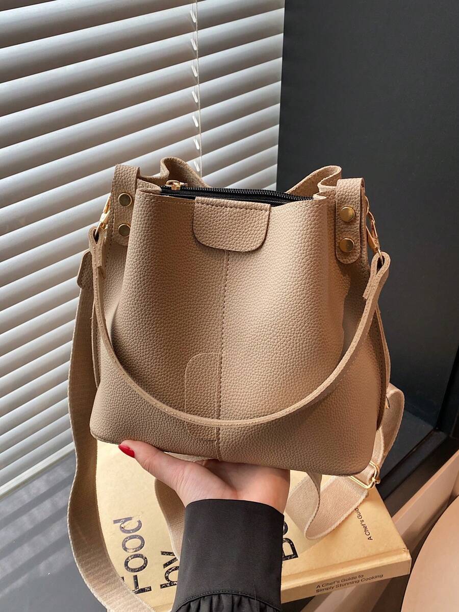 Lausanne Suede Look Bucket Bag with Wide Shoulder Strap