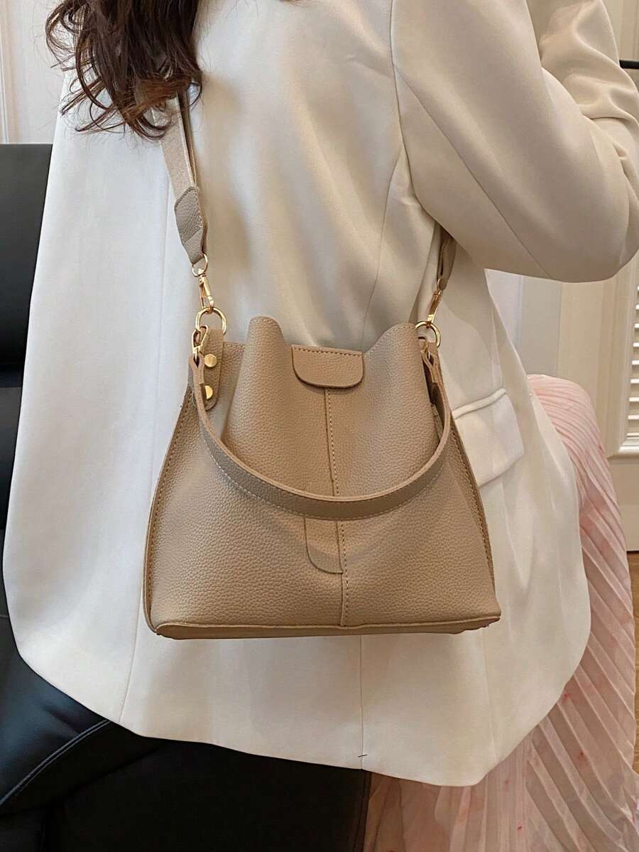Lausanne Suede Look Bucket Bag with Wide Shoulder Strap