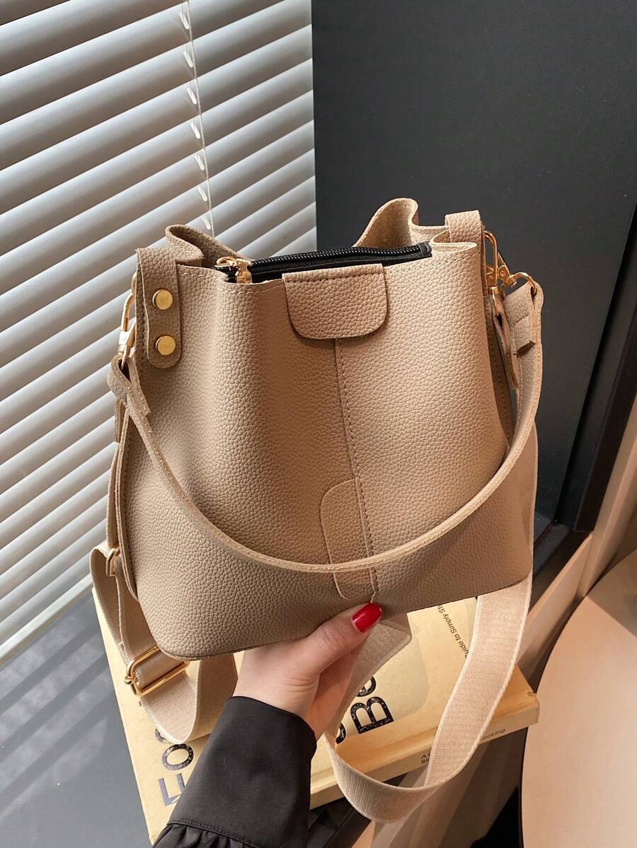 Lausanne Suede Look Bucket Bag with Wide Shoulder Strap