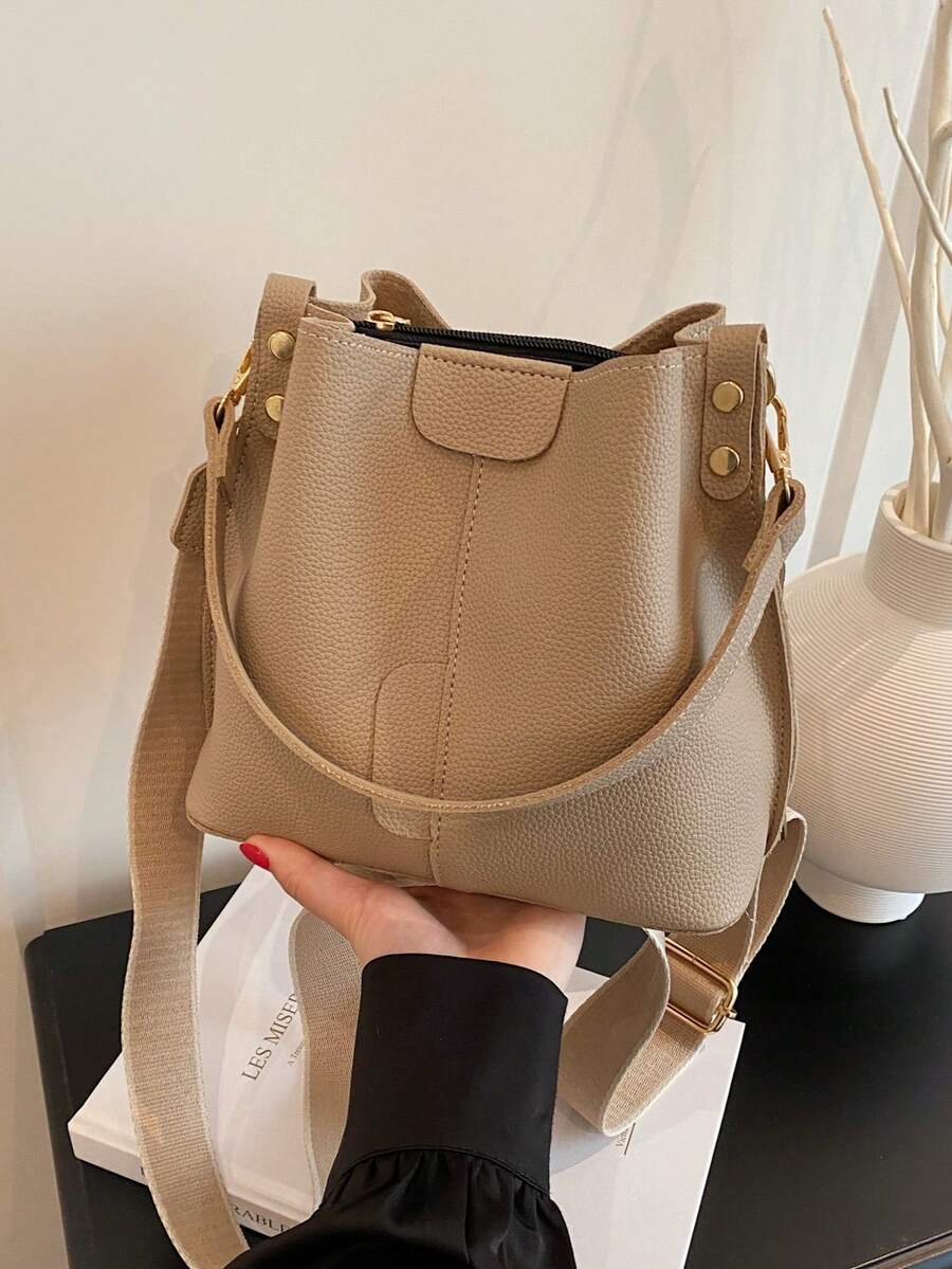 Lausanne Suede Look Bucket Bag with Wide Shoulder Strap