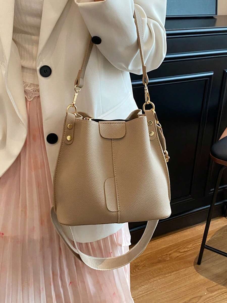 Lausanne Suede Look Bucket Bag with Wide Shoulder Strap