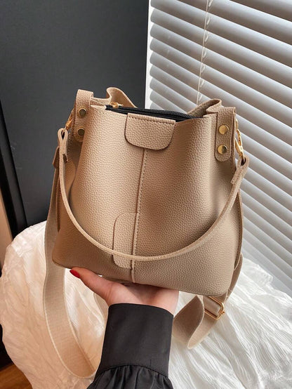 Lausanne Suede Look Bucket Bag with Wide Shoulder Strap