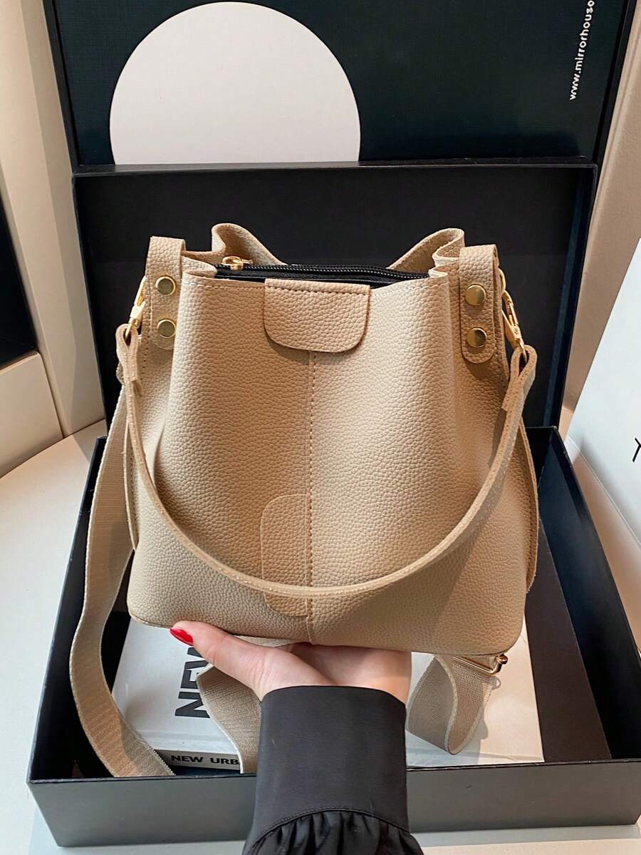 Lausanne Suede Look Bucket Bag with Wide Shoulder Strap
