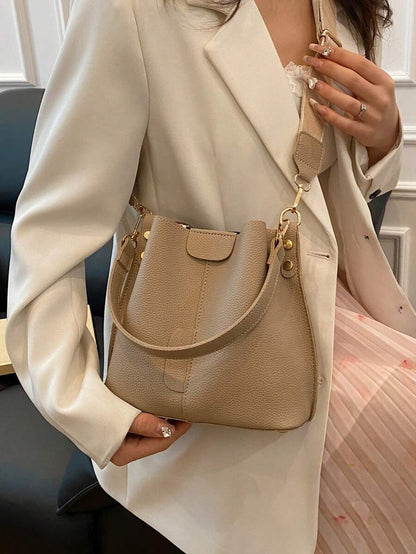 Lausanne Suede Look Bucket Bag with Wide Shoulder Strap