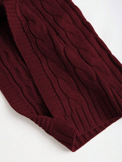 Women's Cable Knit Cropped Sweater and Slip Dress Set, Two Piece Knit Outfit for Fall - Red