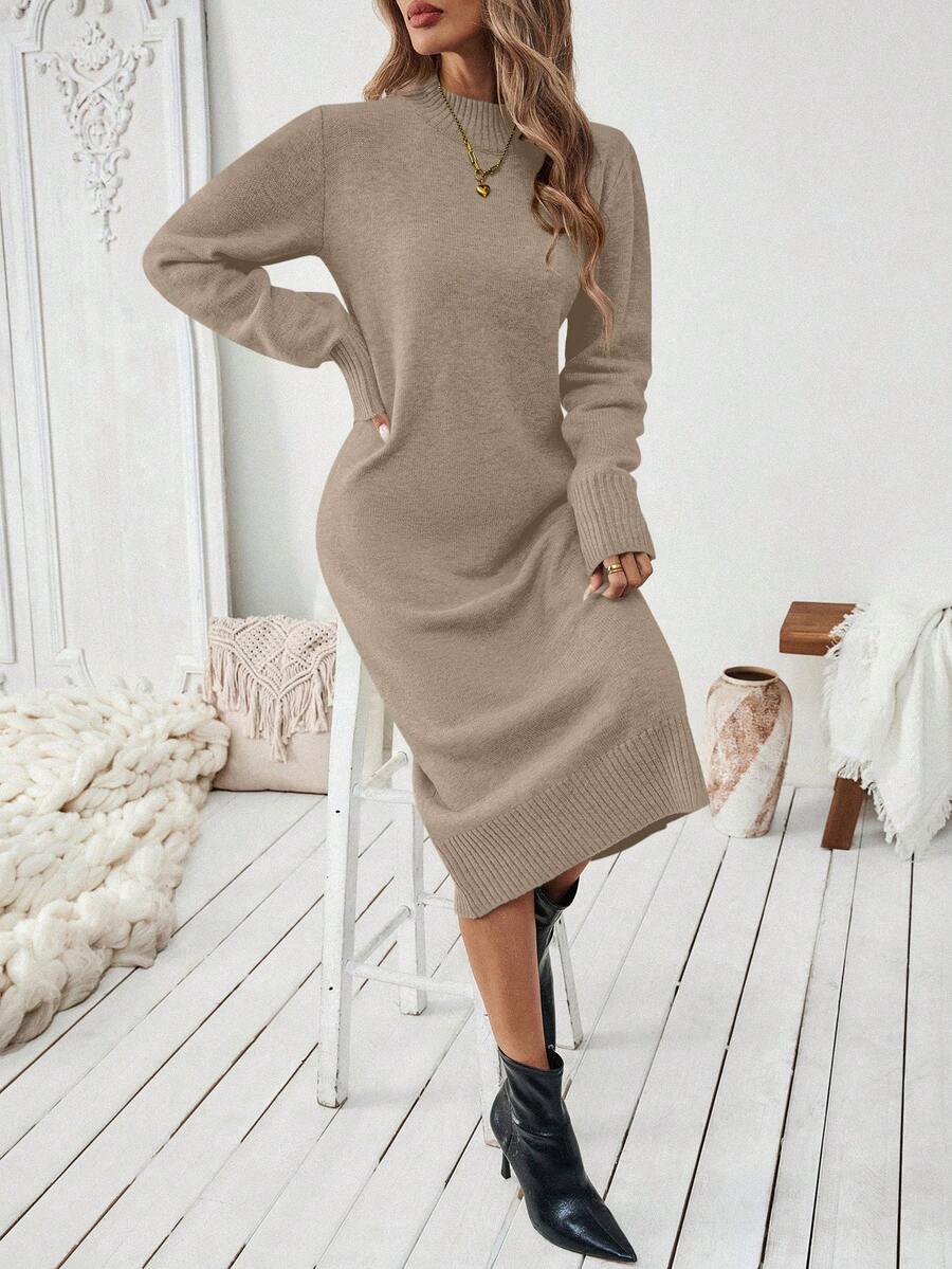 Budapest Mock Neck Raglan Sleeve Knit Midi Sweater Dress