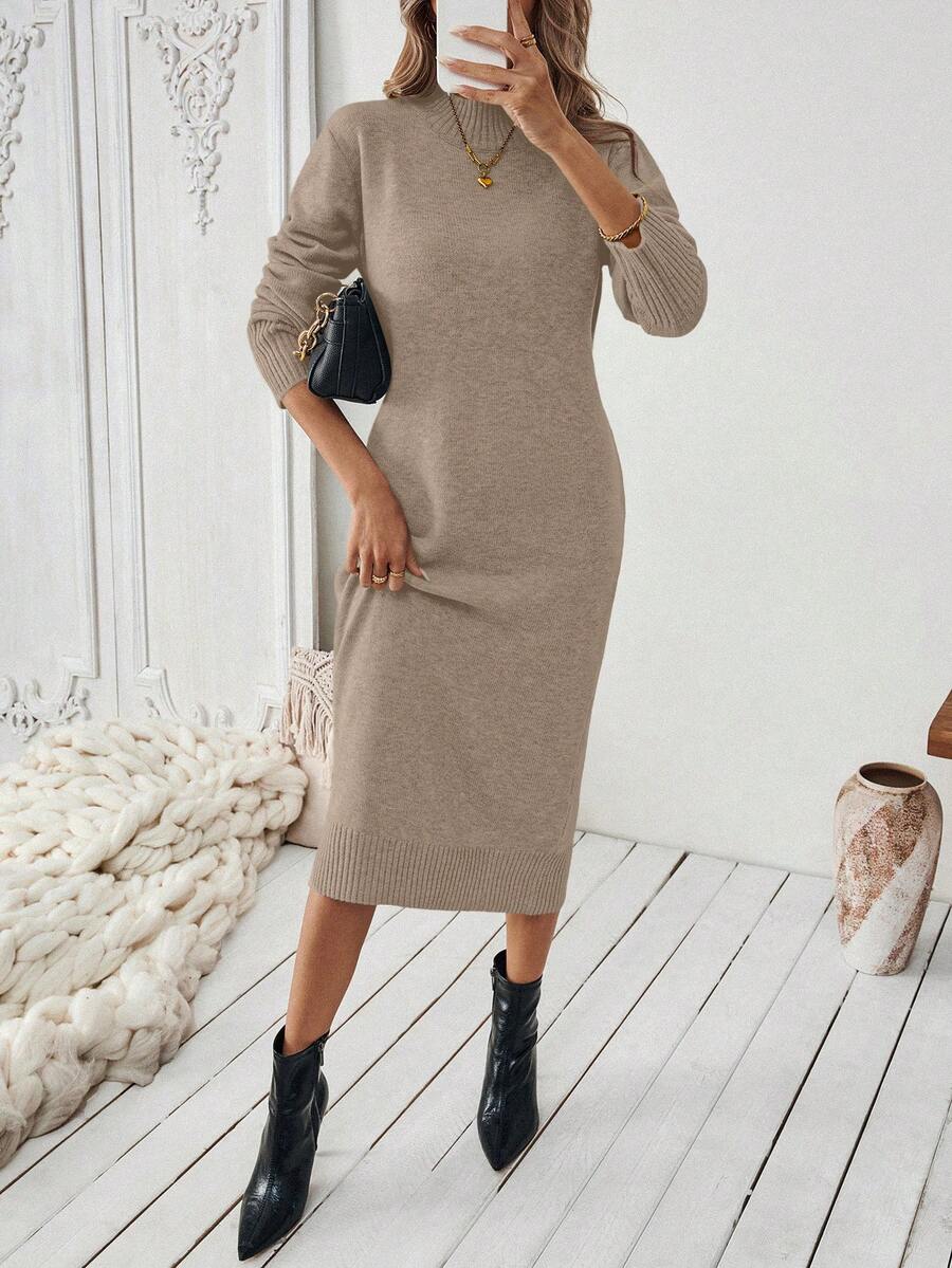 Budapest Mock Neck Raglan Sleeve Knit Midi Sweater Dress