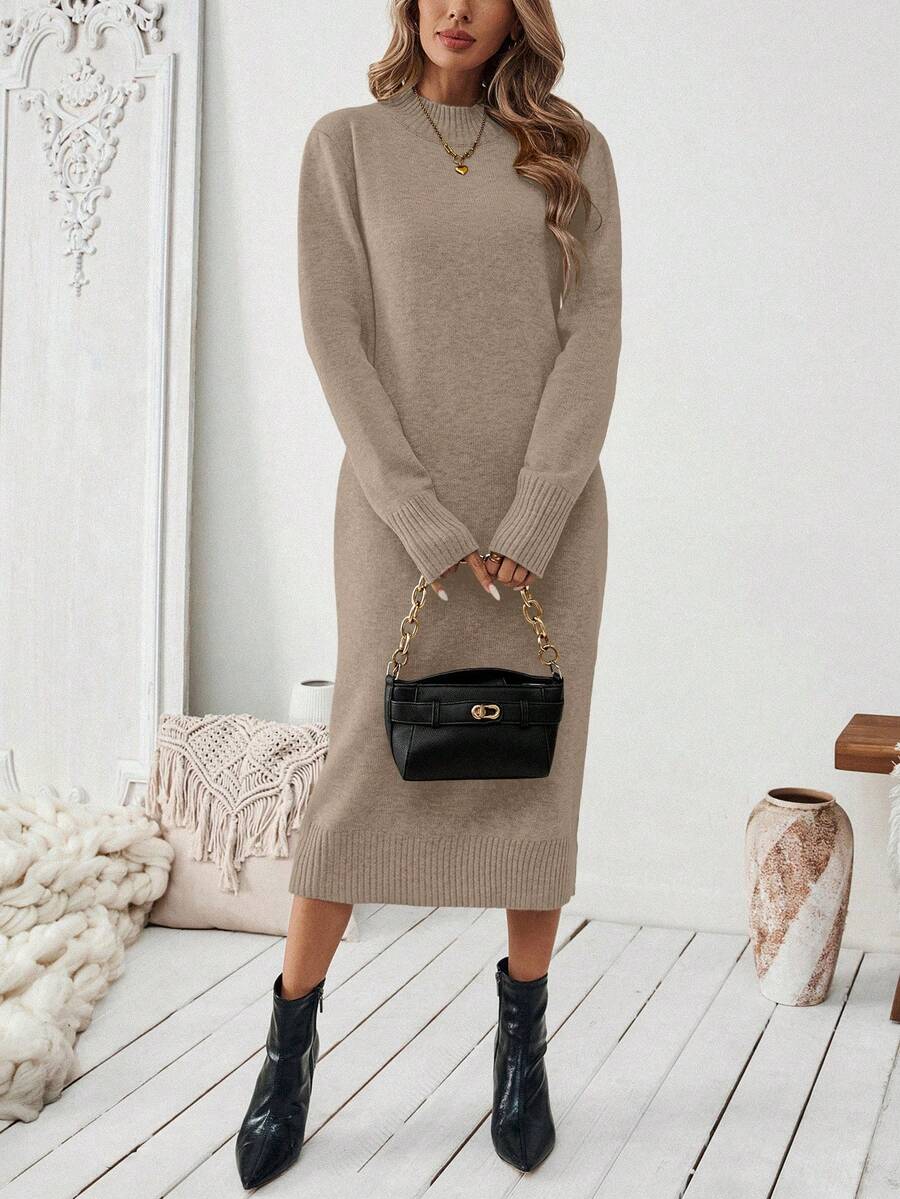 Budapest Mock Neck Raglan Sleeve Knit Midi Sweater Dress
