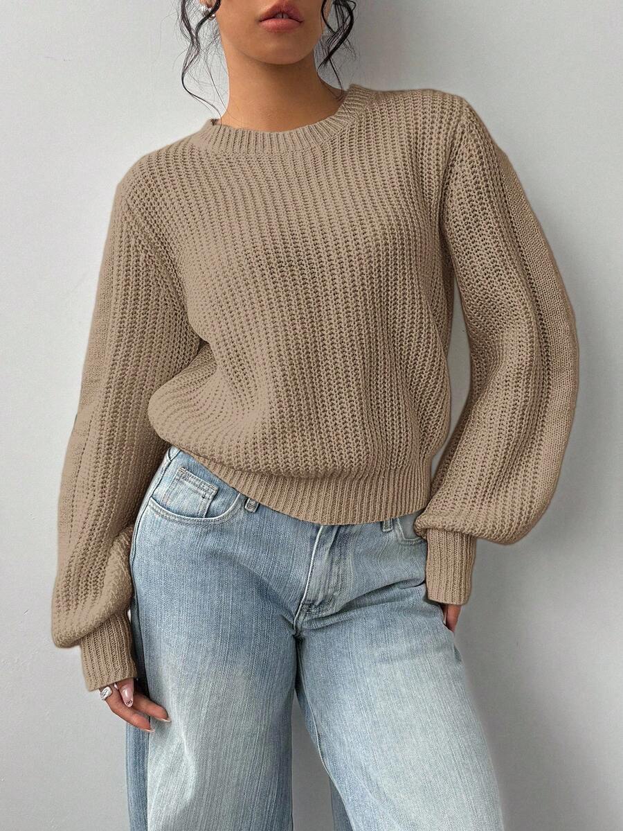 Aurelia Chunky Waffle Knit Crew Neck Relaxed Sweater - Camel