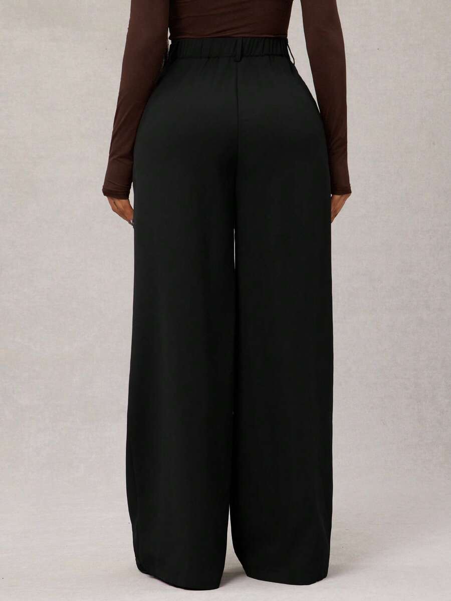 Theodora High Waist Pleated Oversized Wide Leg Suit Trousers - Black