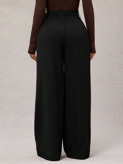 Theodora High Waist Pleated Oversized Wide Leg Suit Trousers - Black
