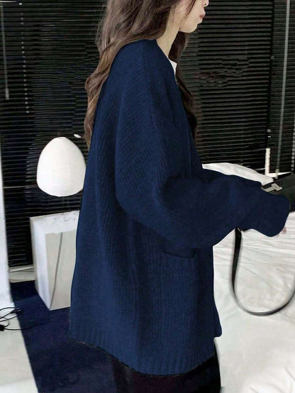 Bettina Oversized Chunky Cardigan with V Neck and Pockets - Navy