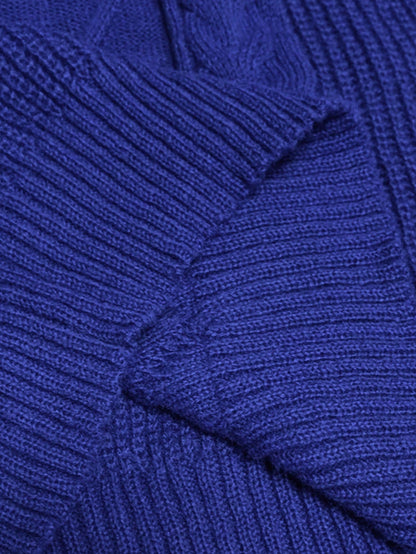 Adele Cable Knit Mock Neck Long Sleeve Mini Sweater Dress - Royal Blue