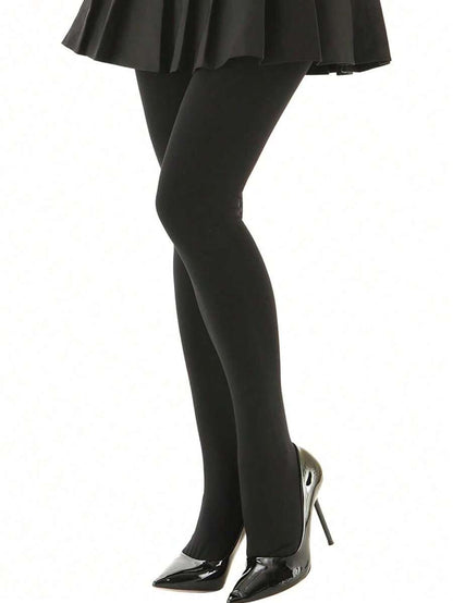 Elara Fleece Lined Leggings Sheer Look Footed Thermal Tights - Black
