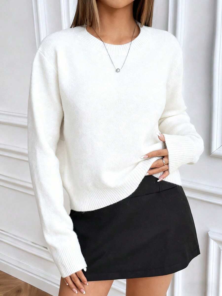 Women's Crew Neck Ribbed Knit Sweater, Fitted Pullover for Fall Winter - Khaki