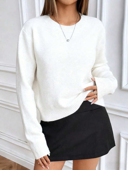 Women's Crew Neck Ribbed Knit Sweater, Fitted Pullover for Fall Winter - Khaki