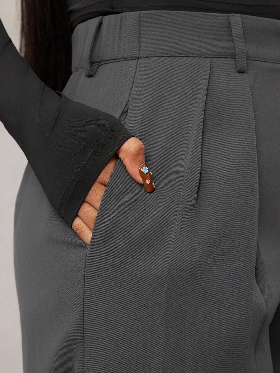 Theodora High Waist Pleated Oversized Wide Leg Suit Trousers - Grey