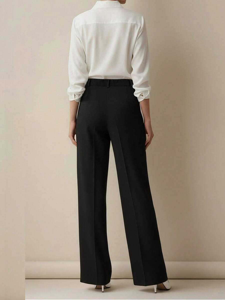Simone High-Waist Pleated Wide-Leg Trousers with Pockets - Black