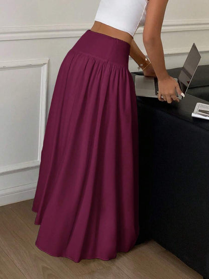 Cressida High Waist Wide Waistband Pleated Maxi Skirt - Burgundy