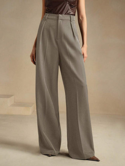 Tatiana Pleated High Waist Wide Leg Trousers with Pockets - Apricot