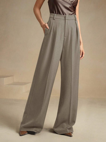 Tatiana Pleated High Waist Wide Leg Trousers with Pockets - Blue