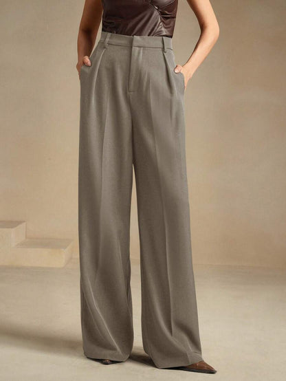 Tatiana Pleated High Waist Wide Leg Trousers with Pockets - Camel