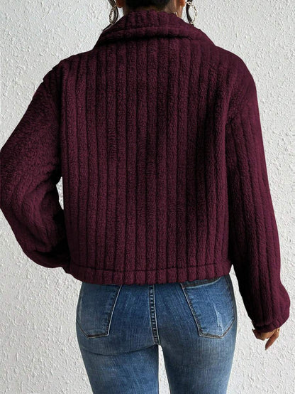 Fiona Flap Detail Fluffy Jacket - Burgundy