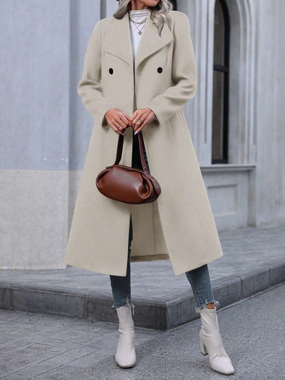 Graz Double Breasted Wool Look Long Overcoat